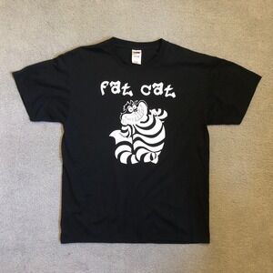 Vintage Cheshire Cat T-Shirt Alice in Wonderland‎ Black Graphic Fat Cat